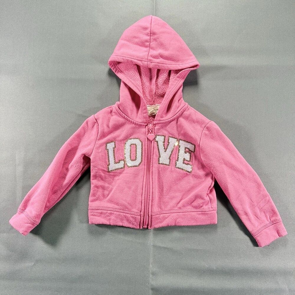 Btween 2T Pink Love Zip Up Jacket With Hoodie